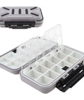 Double Sided Waterproof Tackle Storage Box With 16 Compartments, Heavy Duty Latch, Fishing Lure Organizer for On The Water, Gray