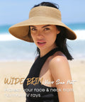 Womens Straw Sun Hat With Ponytail Hole And Wide Brim Beach Visor Khaki Ultimate Sun Protection