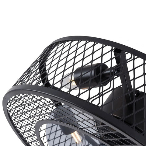 Industrial 18 Inch Ceiling Fan Light Kit With Remote, 3 Speed Adjustable Caged Mesh Shade In Black, E27 Base, No Bulbs Included, Ideal For Living Room, Bedroom, Or Kitchen, Simple Install And Quiet Operation