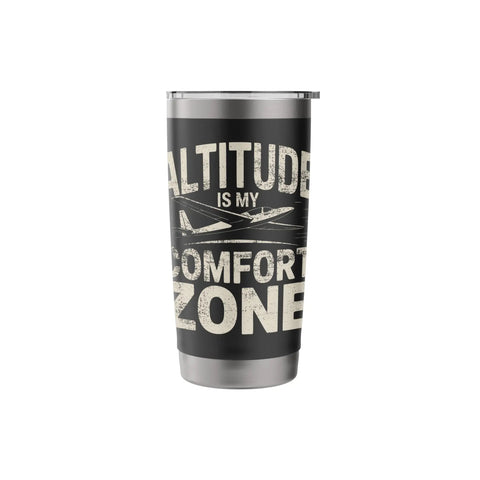 Glider Pilot Insulated Stainless Steel Tumbler For Soaring Club Members And Sailplane Fans, black with plane graphic
