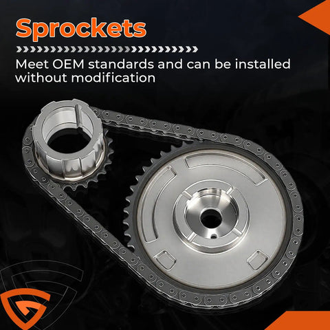 High Volume LS Oil Pump Timing Chain Kit With Gasket for Chevy engines showing sprockets and timing chain