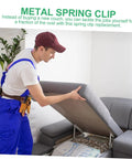 Person fixing couch using Thickened Sofa Spring Clips 100 Piece Set for Quick Couch Fixes and Upholstery Support Durable Metal Furniture Repair Clips.