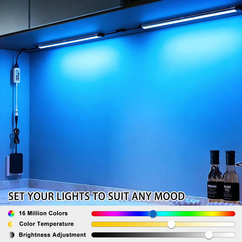 Dimmable WiFi RGB Under Cabinet LED Lighting Kit 12 Inch Linkable Under Counter Lights with Remote Control, blue lighting