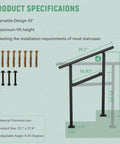 2 Pack Rock Solid Outdoor Step Handrails For Stairs, Adjustable Heavy Duty Steel Porch Railing specifications including sizes and material.