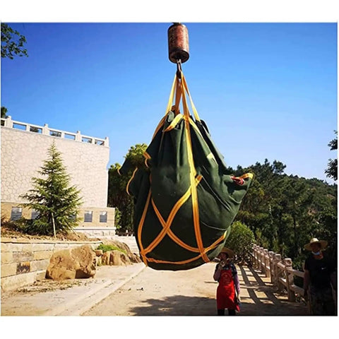 Heavy Duty Cargo Net Rock Solid Tear Resistant Lifting And Haulin Sling for Pallets 1.5 To 2 Ton Capacity hoisting an equipment outdoors.