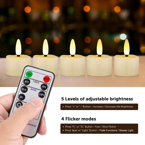 12 Pack Rechargeable Flameless Tea Lights With Remote Timer, 3D Wick, USB Charging Cables, Battery Operated LED Candles For Home