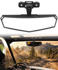 Upgraded Top Heavy Duty Magnetic Rear View Side Mirror With Wide Angle Hd Convex Lens For Golf Carts Forklifts And Utv Rides Featuring Secure Clip Mount above a driver, showing rear view.