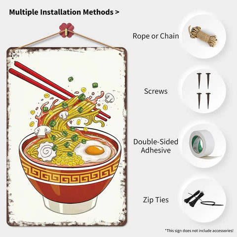 Funny Vintage Delicious Ramen Bowl Metal Sign Tin Wall Art 8x12 Inches For Kitchen Office Garage Home Decor Durable Aluminum