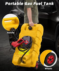 Heavy Duty 15 Gallon Gas Can With Manual Transfer Pump And 10 Feet Hose, Portable Gas Caddy With Wheels, Leak Proof Fuel Tank, Yellow