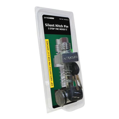 Keyless Press On Locking Silent Hitch Pin For Two And A Half Inch Hitches Anti Rattle Pin Prevents Noise And Slop Five Eighths Inch Diameter Fits Two And A Half Inch Receivers Class IV Tow Rating Up To Twelve Thousand Lbs Rugged Works With Reducing in packaging