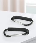 Two Pack Large Stroller Hooks Clip for Hanging Bags and Shopping Heavy Duty Aluminum Alloy Carabiner Style on table