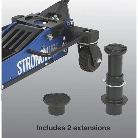 Side view of Beefy 3 Ton Aluminum Off-Road Jack for Trucks and SUVs, 6000 Lb Capacity, showing wheel and extensions.
