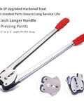 Real Deal Heavy Duty Pallet Strapping Kit With 328 Feet Of Half Inch Poly Strap And Manual Tensioner Tool Including One Hundred Secure Metal Seals For Reliable Cargo Packaging And Warehouse Shipping Ready For The Daily Grind - 16 inch manual tensioner tool with upgraded hardened steel and red rubber grips.