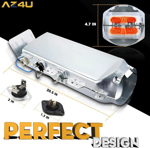 Premium Dryer Heating Element Assembly Replacement For Dryers showing durable coil and parts dimensions
