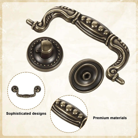 Bronze Vintage Drawer Pull Handles Set Of 4 With Mounting Screws Antique Drop Bail Hardware for dressers and cabinets