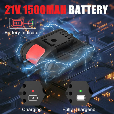 21V battery indicator for Cordless Drill Set With Battery And Charger, LED charging status, powerful 1500mAh capacity