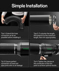 Heavy Duty 8 Inch Aluminum Foil Dryer Vent Hose For Efficient Airflow 25Ft Long Black Flexible Ducting Kit Built For HVAC Exhaust Duct Fans And DIY Home Improvement Projects With 2 Clamps shown in installation steps.