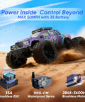 Beast Brushless RC Car For Adults With 50 MPH Top Speed Off Road 4WD Monster Truck on sandy terrain with specs