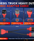 Diagram of Beefed Up Heavy Duty Diesel Truck OBD To Type 2 Split Cable with 9 pin J1939, 6 pin J1708, and 16 pin OBD2 connectors.