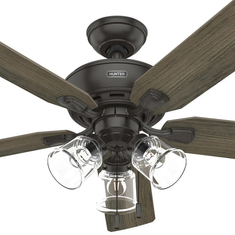 52 Inch Indoor Ceiling Fan With LED Lights And Pull Chain, Bronze Finish, 5 Blades, Ideal For Bedroom, Living Room Or Kitchen