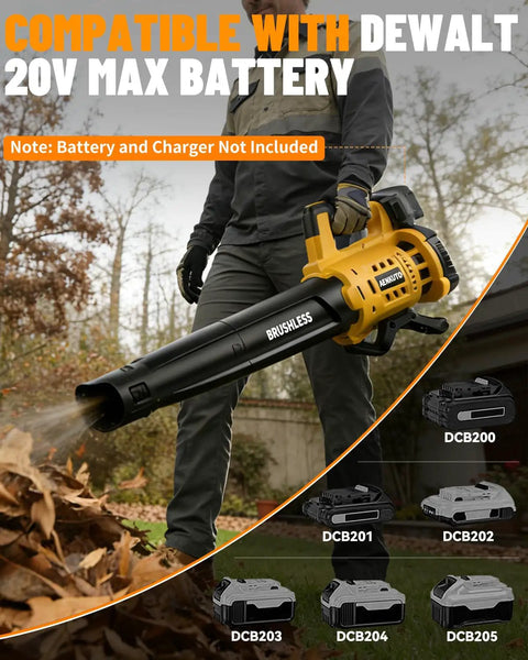 Person using Cordless Leaf Blower Beast Mode For 20V Max Battery Power, 480 CFM Airflow At 130 MPH, outdoors.