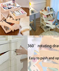 Ultra Slim Two Tier Rolling Utility Cart Smooth Glide Swivel Wheels Compact Abs Shelving Unit with 360° rotating drawers.