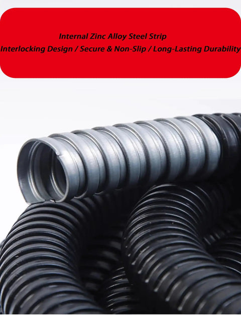 Heavy Duty Flexible Pvc Coated Metal Conduit With Slick Corrugated Wire Protection Sleeving For Train Lines And Railway Cables, close-up view showing interlocking steel strip.
