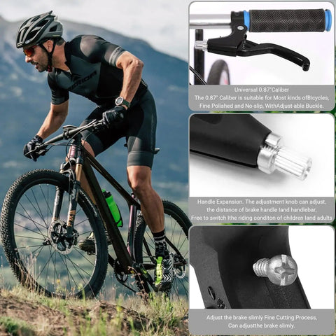 Cyclist on mountain bike and 22mm Bicycle Brake Levers Set Pair For Mountain Road BMX Kids And Fixed Gear Bikes
