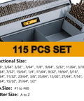 Cobalt Drill Bit Set 115 Pc Pro Grade Heavy Duty High Speed Steel M35 With Durable Round Shank shown with metal index box.