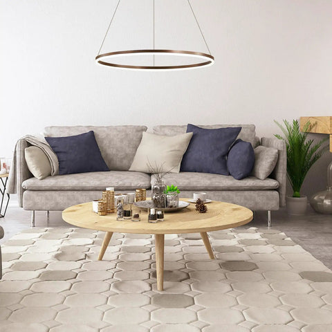 Modern Led Ring Chandelier With Dimmable Halo Pendant Light 31.5 Inch Circular Fixture In Metal And Acrylic in living room