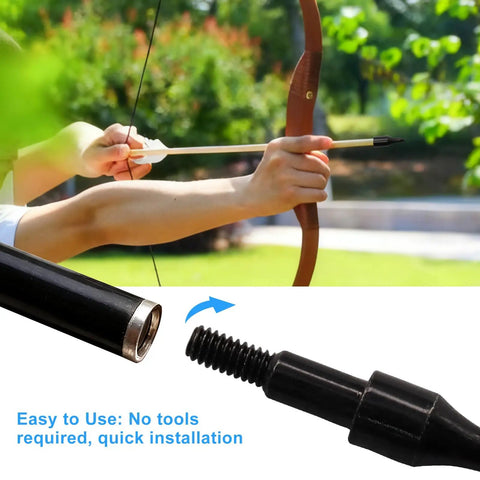 Person using a recurve bow with focus on Beefy 12 Pack 100 Grain Archery Field Points For 5 16 Inch Arrows Practice Arrow Tips