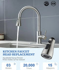 Brushed Nickel Kitchen Faucet Sprayer Head Replacement With 15 Adapters in action with water stream mode