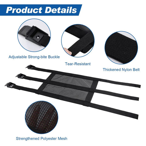 Adjustable Tree Stand Seat Replacement 16 By 12 Inches showcasing buckles, polyester mesh, and tear-resistant nylon belt.