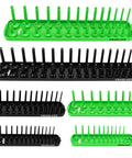 Set of 6 socket organizer trays in green and black for SAE and Metric sockets, labeled for 1/4, 3/8, 1/2 inch drives, clutter busting