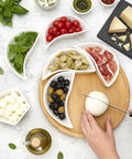 Ceramic Rotating Serving Tray With Six Removable Compartments Lazy Susan Style 11 Inch Divider Set with snacks and ingredients