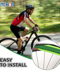 Cyclist on bike with inset of Two Rolls Fat Bike Tire Liners With TPU Puncture Protection For Inner Tubes Compatible With 12 To 29 Inch And 700C Mountain Bikes Easy Install Shields Nails Glass Spikes To Keep Your Rides Safe Smooth And Bulletproof