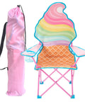 Ice Cream Themed Kids Folding Camp Chair With Cup Holder And Carry Bag Lightweight Portable Seat For Indoor And Outdoor Use