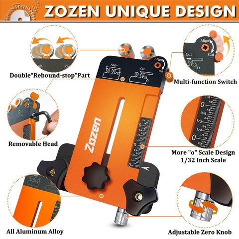 2 In 1 Woodworking Jig With Feather Boards for Table Saw Guide shown with various features and aluminum body
