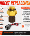 Radiator Coolant Fan Switch Replacement With Connector Pigtail Harness Water Temperature Sensor Switch For Honda Accord Civic CR V Odyssey And Acura Integra RSX TL CL Plug And Play Drop In Ready brass sensor with pigtail