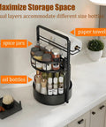 Rotating Spice Rack With Paper Towel Holder No Fuss Two Tier Lazy Susan For Spices Iron Kitchen Organizer Black