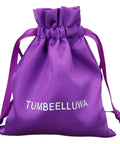 Purple drawstring bag labeled 'TUMBEELLUWA' for packaging Set Of 2 Crystal Stone T Bar Pull Handles With Screws In Brushed Brass Finish