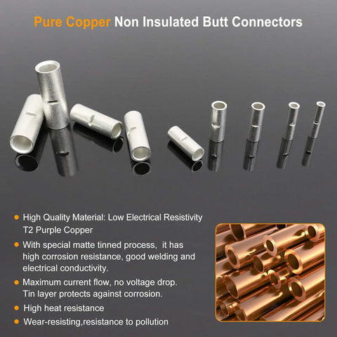 8 Pack 2 Gauge Non Insulated Butt Connectors And 8 3 To 1 Dual Wall Heat Shrink Tubing Kit For Solid Or Stranded Copper