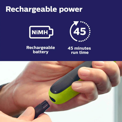 USB charging port on OneBlade Hybrid Electric Trimmer And Shaver With Dual Cut Technology Cordless Portable And Maintenance Free