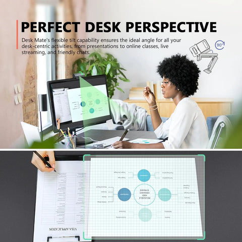 Desk Mate Hybrid HDR Webcam And Document Camera For Live Streams And Demos Multi Angle AutoFocus And Tracking 2K Resolution