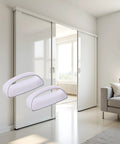 Two Pack White Adhesive Handles in a living room installed on sliding doors, showcasing no drill self stick design for glass or smooth surfaces.