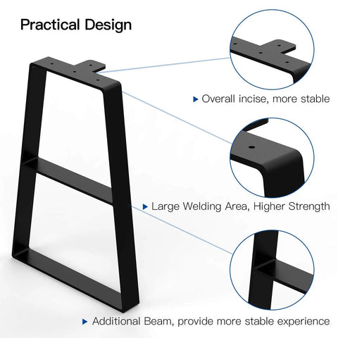16 Inch Beefy Trapezoid Metal Bench Legs Heavy Duty Solid Steel With Rust Resistant Powder Coat Finish Supports Up To 400 Lbs closeup.