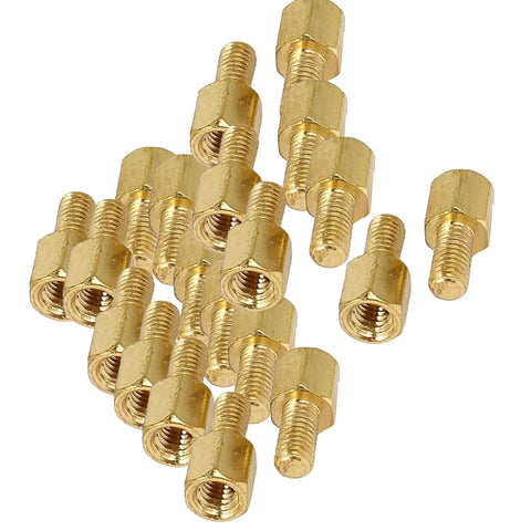 Heavy Duty M3 Brass Motherboard Standoffs Male To Female Thread Hex Spacer Screws in a pack of twenty pieces.