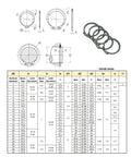 Technical diagram and size chart of External Retaining Ring Kit With 320 Pieces In 15 Metric Sizes From 4mm To 28mm C Clips Assortment