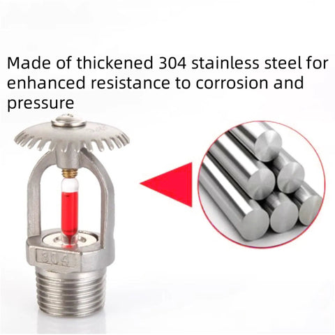 Straight Up Rock Solid 304 Stainless Steel Fire Sprinkler Heads 6 Pack Upright 155 Fahrenheit Bulb showing detailed construction and thermal bulb.