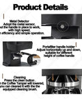 Fully Automatic Electric Espresso Tamper With Adjustable Ten To Thirty Pound Pressure Fits Standard Fifty Eight Millimeter Portafilter showing metal detector and portafilter holder.